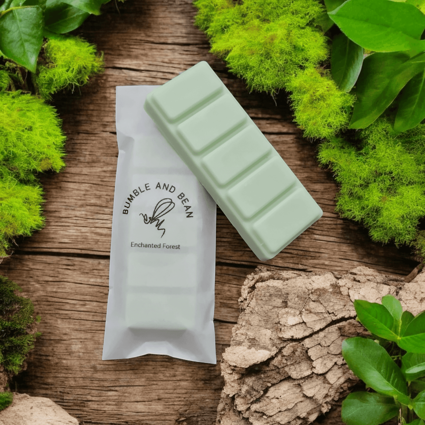 Enchanted Forest wax melt bar with earthy green and brown tones for a woodland-inspired fragrance