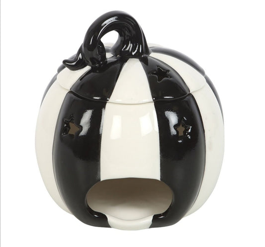 Black and white striped pumpkin wax melt burner